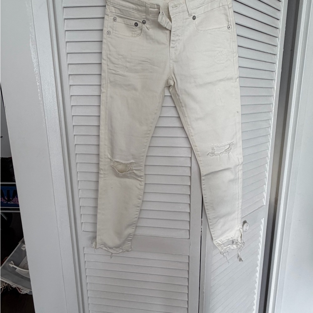 R13  Skinny Distressed Cream Jeans